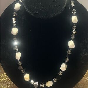 Black and White Beaded Necklace 15” Length